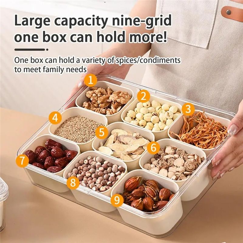 Food Snacks Box - 9 Compartments Divided Serving Tray With
