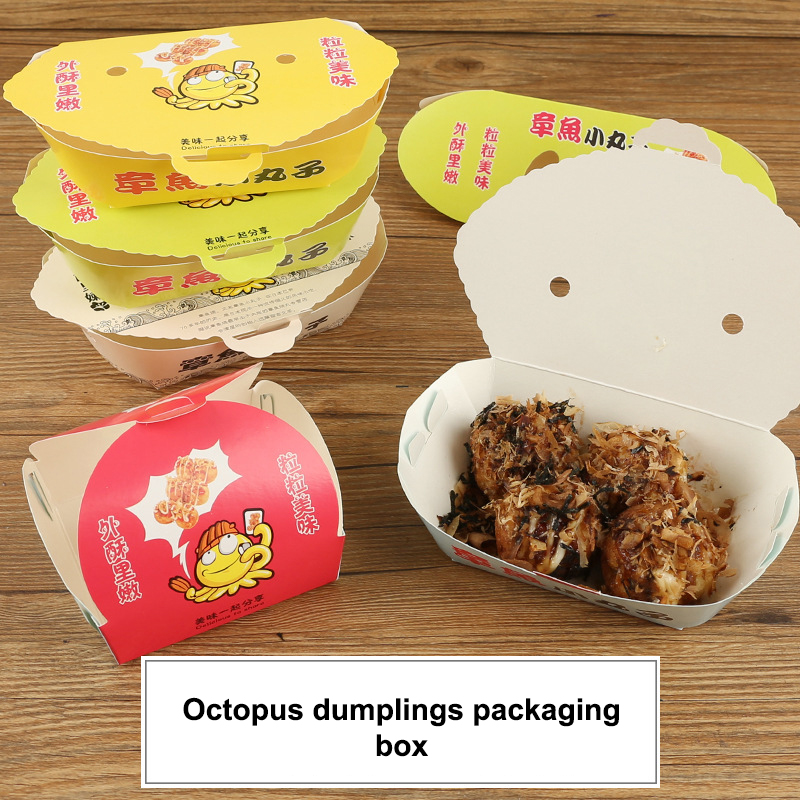 Food Snacks Box - 100Pcs Disposable Cartoon Octopus Ball Packaging