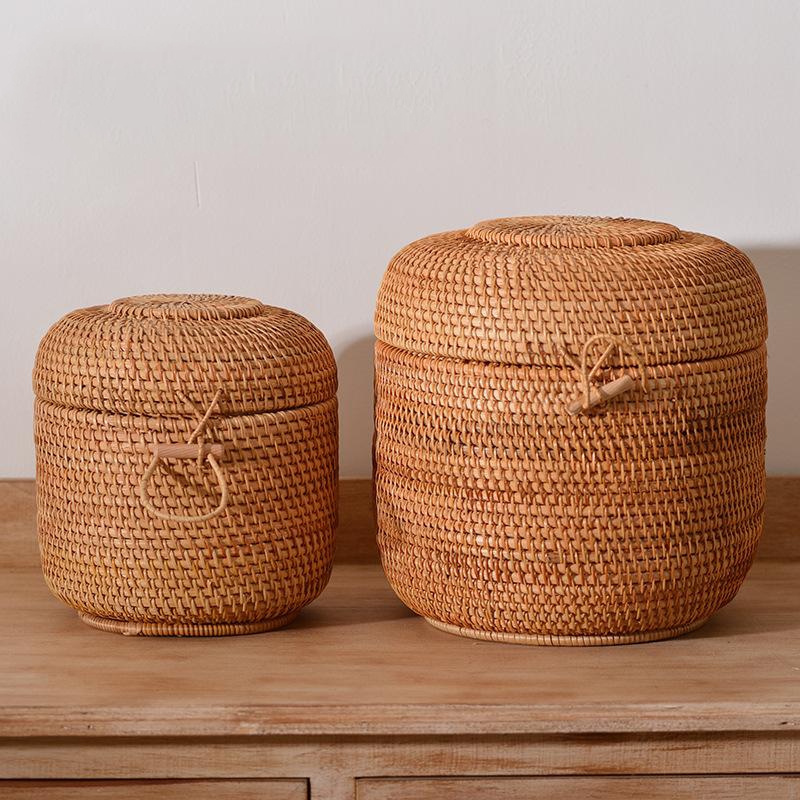 Food Snacks Box - Handwoven Rattan Tea Storage Box With