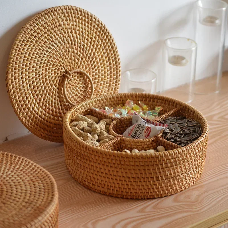 Food Snacks With Fiber - Natural Rattan Box 5 Grid Handwoven